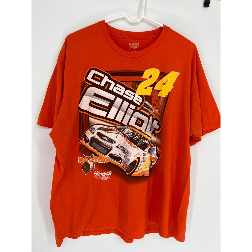 Hendrick Motorsports Chase Elliott 24 Hooters T-Shirt Mens 2XL Orange Racing Tee